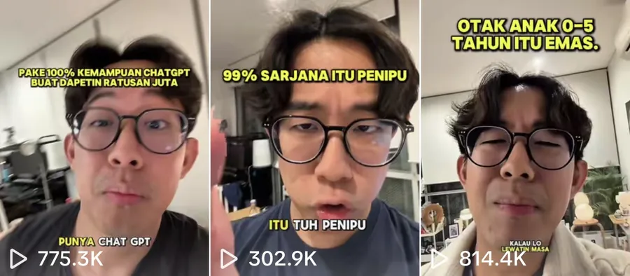 Screenshot akun TikTok Amos dengan jumlah views tiap video, gambar 8